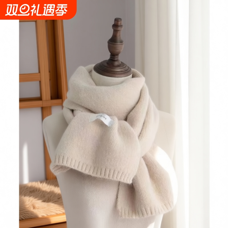 红色新款纯色百搭男女冬季保暖针织围脖洋气韩国围巾女蓝色显白