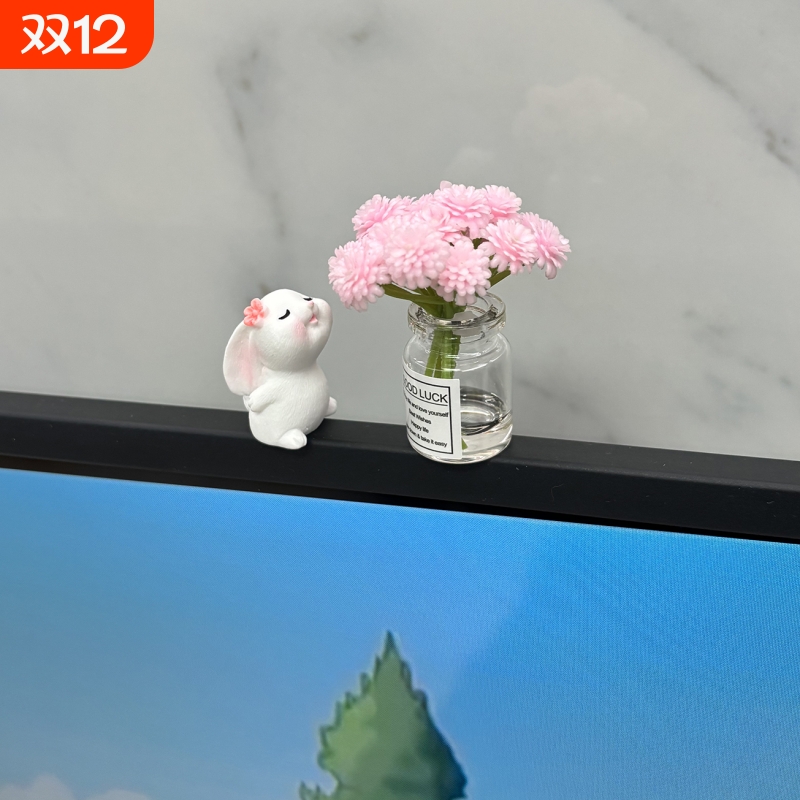 办公桌电脑显示器装饰女生可爱工位改造治愈小玩意电视上的摆件