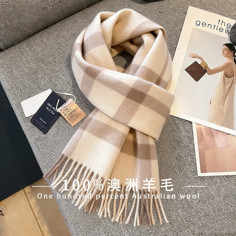 冬季100%澳洲羊毛格子围巾英伦女
