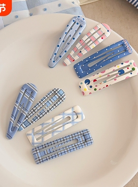 百搭小清新波点蓝色发夹女碎发侧边夹子刘海bb夹儿童可爱发卡发饰