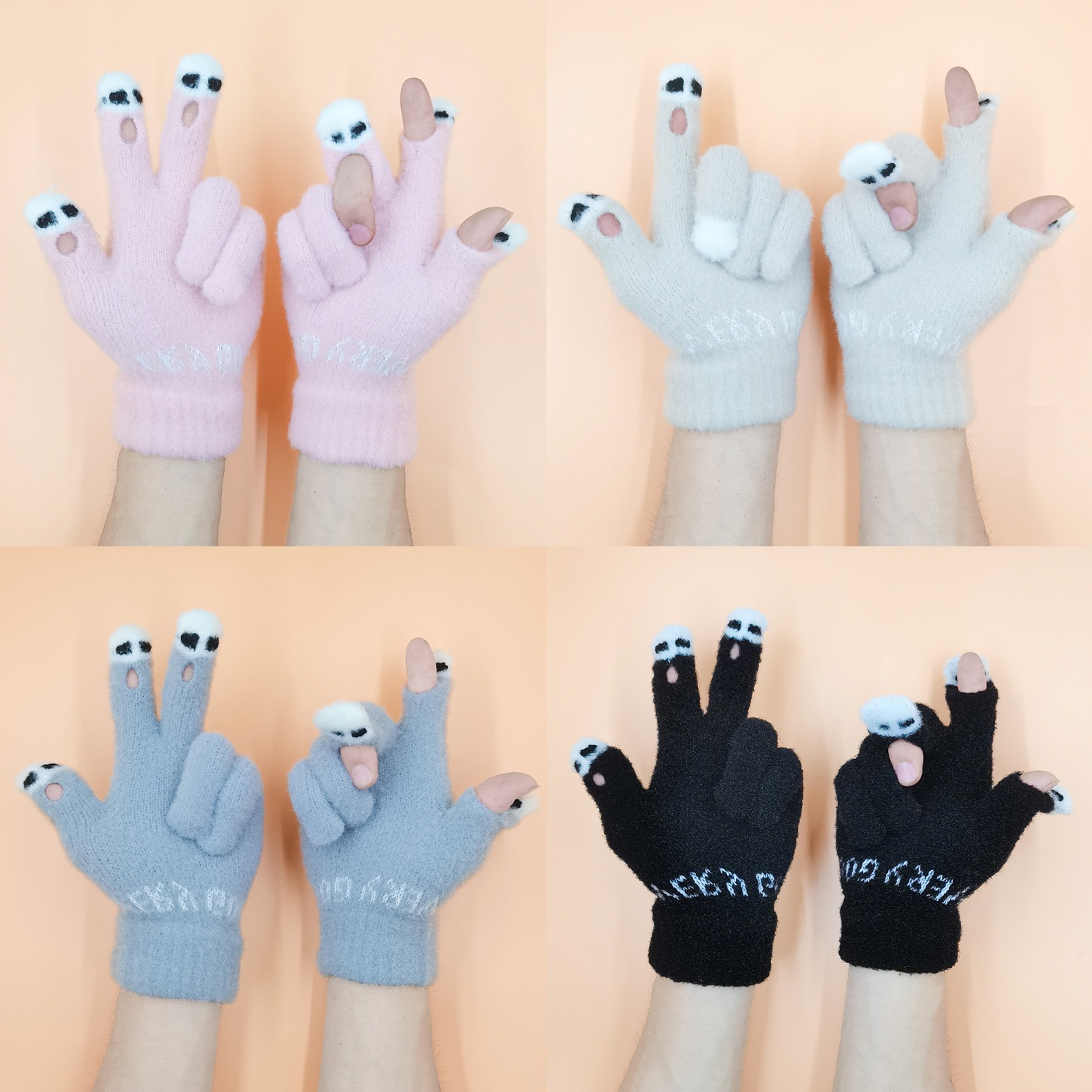 手套女士保暖手套可爱毛线针织写字玩手机保暖秋冬卡通学生百搭款