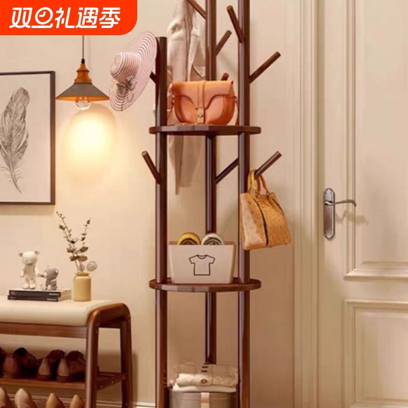 旋转衣帽架落地卧室客厅家用转角玄关入户实木简易立式床头挂衣架