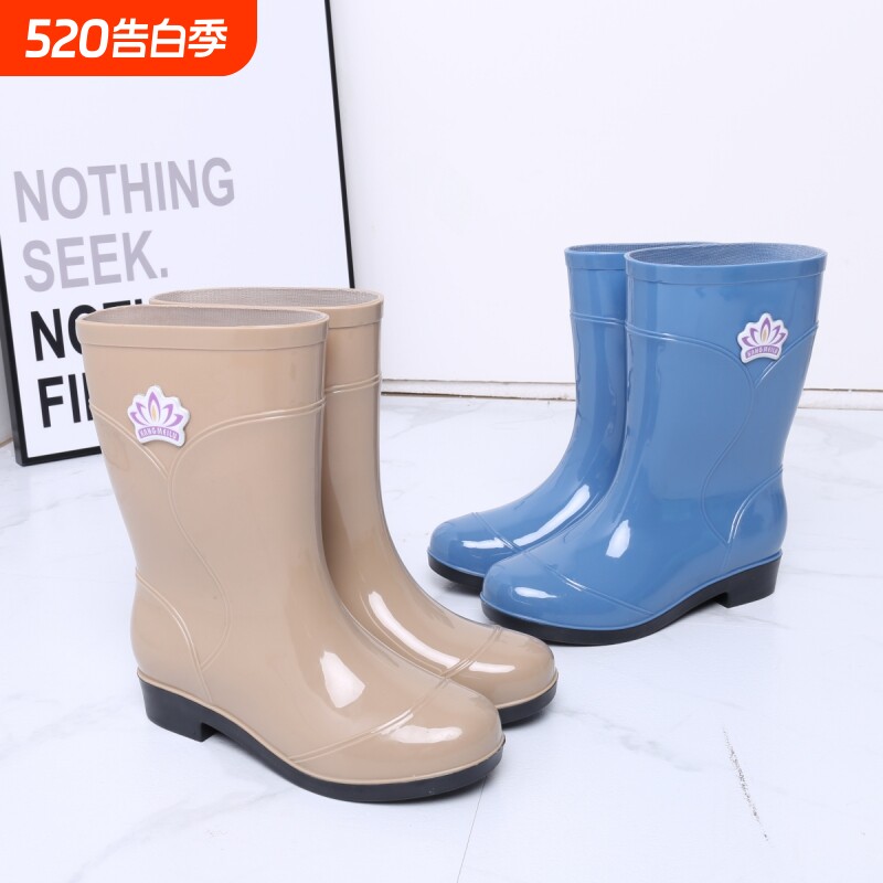 喆星雨鞋女中筒女士水鞋子女加绒保暖防水雨靴防滑半筒水靴女胶鞋