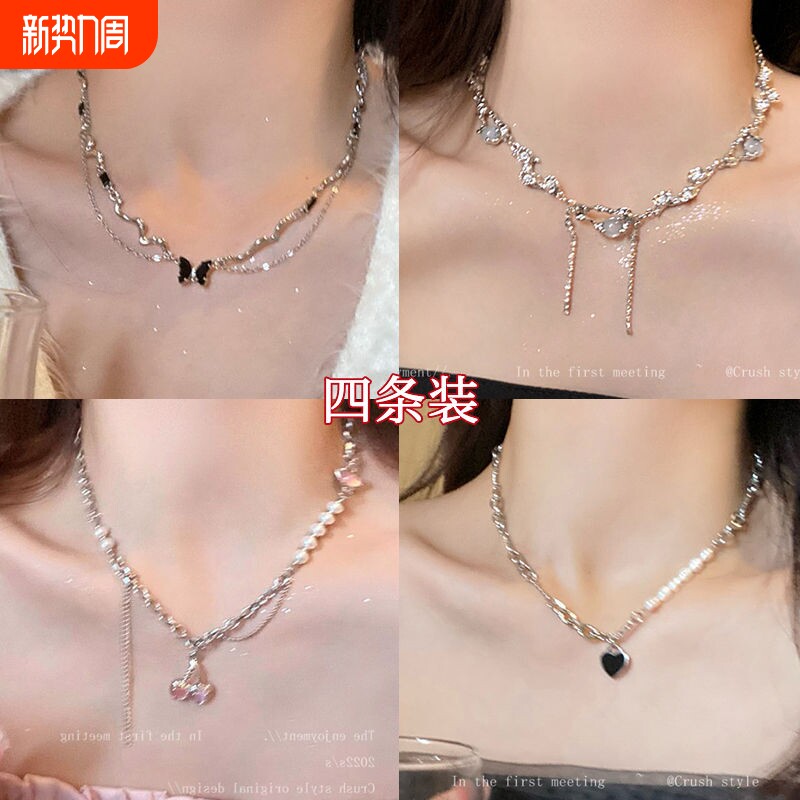 波浪纹黑色蝴蝶项链不规则小众设计锁骨链女2023年新款高级感颈链