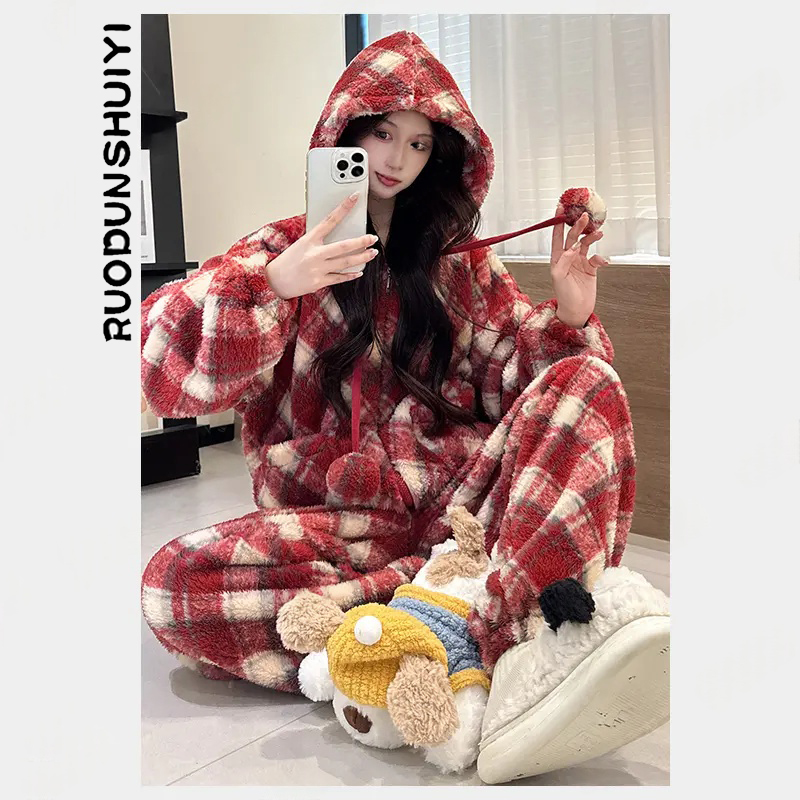 珊瑚绒加厚秋冬长袖睡衣套装