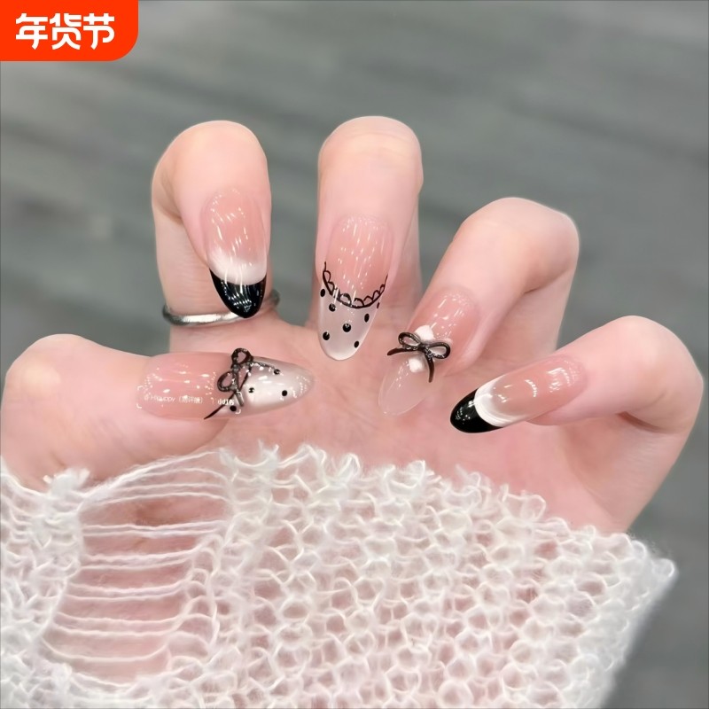 手工穿戴甲短款2025新款高级感蕾丝美甲甲片女中长款带钻法式椭圆,彩妆/香水/美妆工具,穿戴甲/甲片,淘宝优惠券,粉丝福利购,淘宝优惠卷