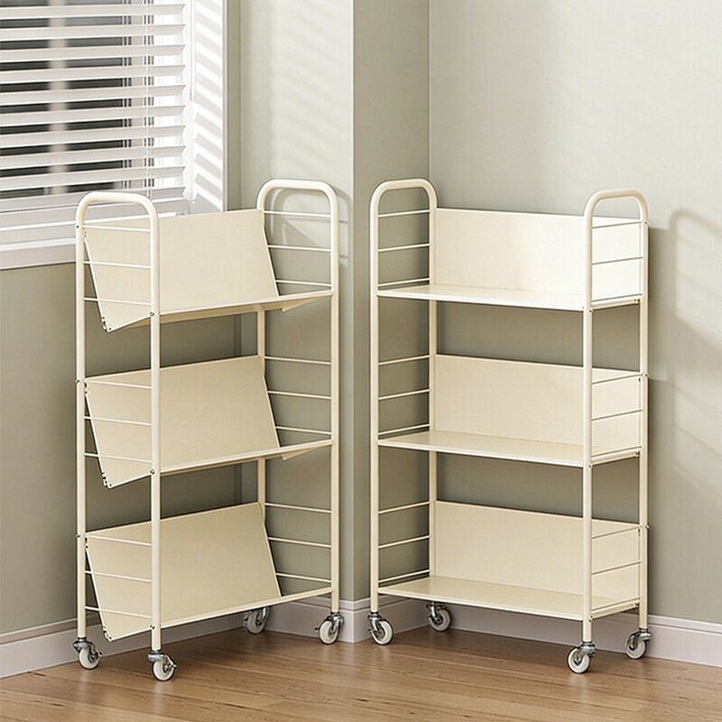 书架落地置物架可移动带轮儿童小书柜家用简易推车零食收纳架铁艺