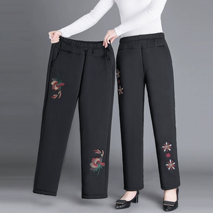 长裤 中老年人冬季 女宽松冬装 子妈妈奶奶保暖棉裤 刺绣 加绒加厚裤