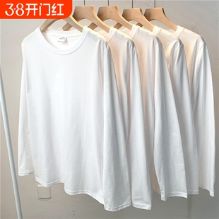 新款重磅纯棉长袖t恤男士~纯白色内搭秋冬打底衫2025情侣上衣粉丝