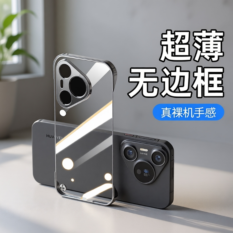 适用华为pura70pro手机壳2025新款p70透明无边框70pro十保护壳70ultra超薄60半包加镜头膜全包50高级感外壳x
