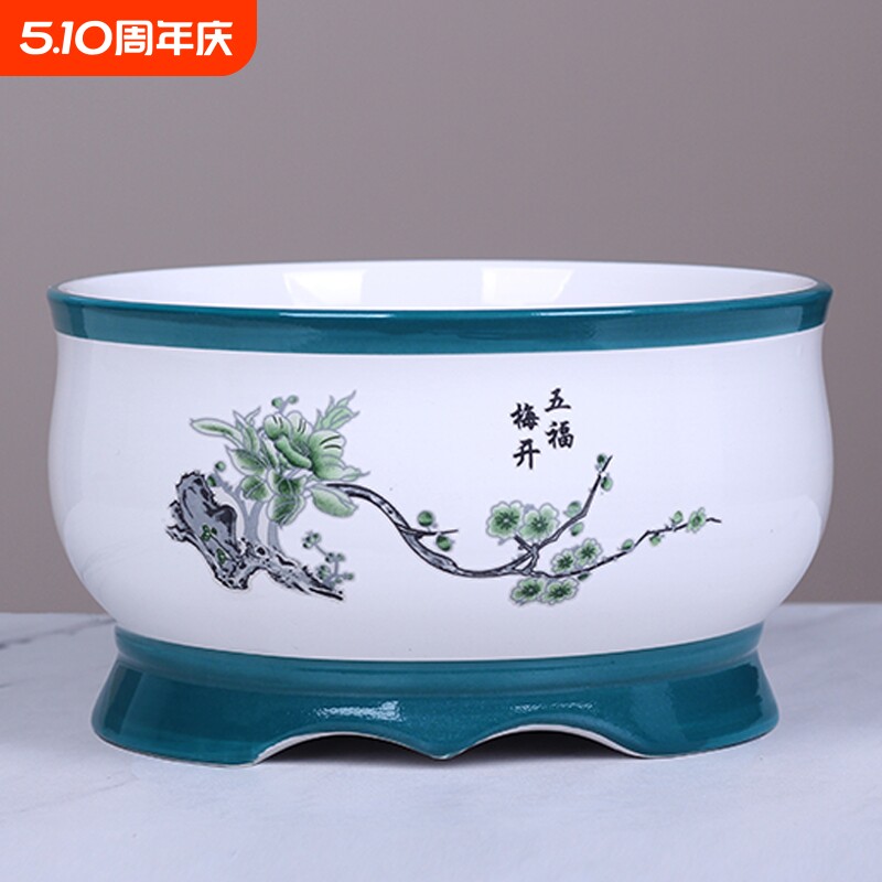 大号水培花盆陶瓷室内阳台水仙睡莲碗莲荷花铜钱草专用盆桌面无孔