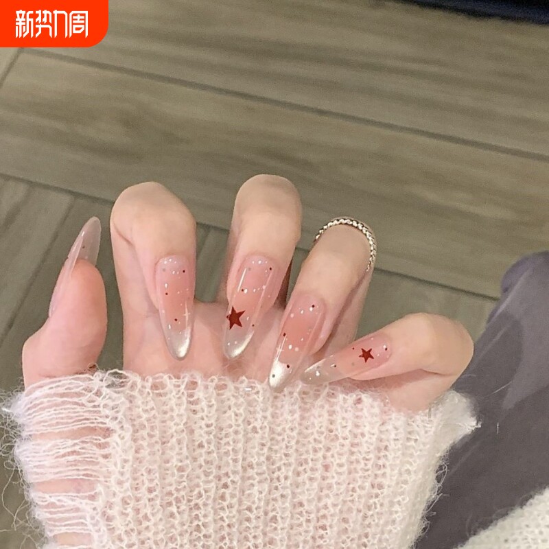 美甲穿戴甲猫眼少女纯欲风甲片法式蝴蝶黑皮甲油胶磨砂碎钻奶油