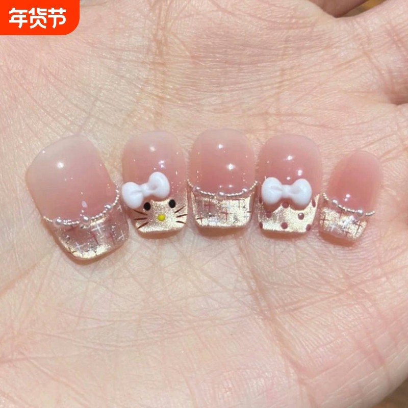 新年款美甲短款穿戴甲可爱kt高级猫眼手工蝴蝶结中长款椭圆法式,彩妆/香水/美妆工具,穿戴甲/甲片,淘宝优惠券,粉丝福利购,淘宝优惠卷