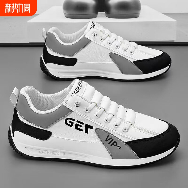 一脚蹬男鞋2026年新款春季男士皮面运动休闲防滑软底板鞋耐磨黑色