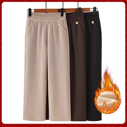 妈妈毛呢裤子秋冬加绒加厚长裤