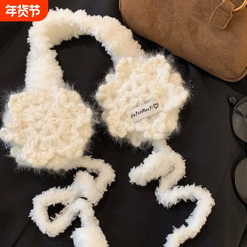 白色雪花针织绑带耳罩女冬季保暖防寒护耳朵耳套防风耳暖毛绒耳包,服饰配件/皮带/帽子/围巾,耳套,淘宝优惠券,粉丝福利购,淘宝优惠卷