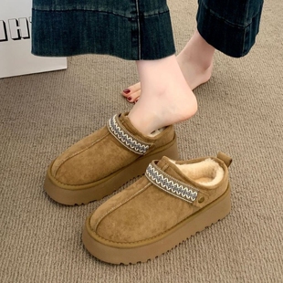 毛毛厚底拖鞋女款2026秋冬新款皮毛一体外穿增高包头拖两穿雪地靴