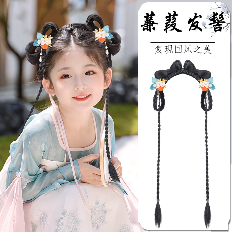 儿童汉服假发包盘发古装一体式发箍古风假发女童发饰发髻头饰国风