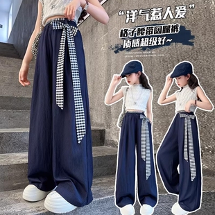 女童夏季薄款裤子女大童直筒阔腿裤儿童防蚊长裤初中生天丝牛仔裤