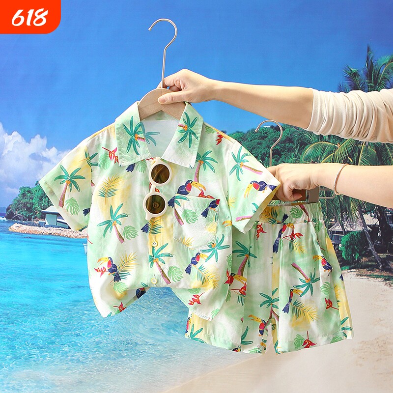新款男童夏装套装2025个性宝宝海边度假衣服儿童沙滩服时尚短袖12