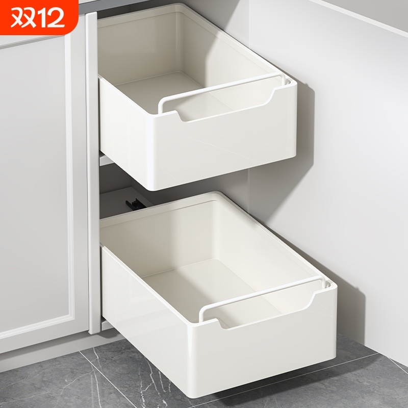 厨房抽拉式置物架橱柜内抽屉式深柜收纳盒下水槽窄缝调料盒收纳篮