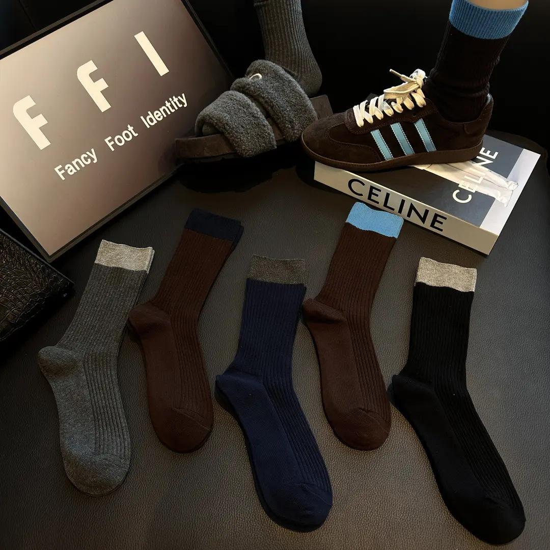 中筒女堆堆袜秋冬复古女袜双针袜纯棉袜加厚四季款百搭不勒脚袜子