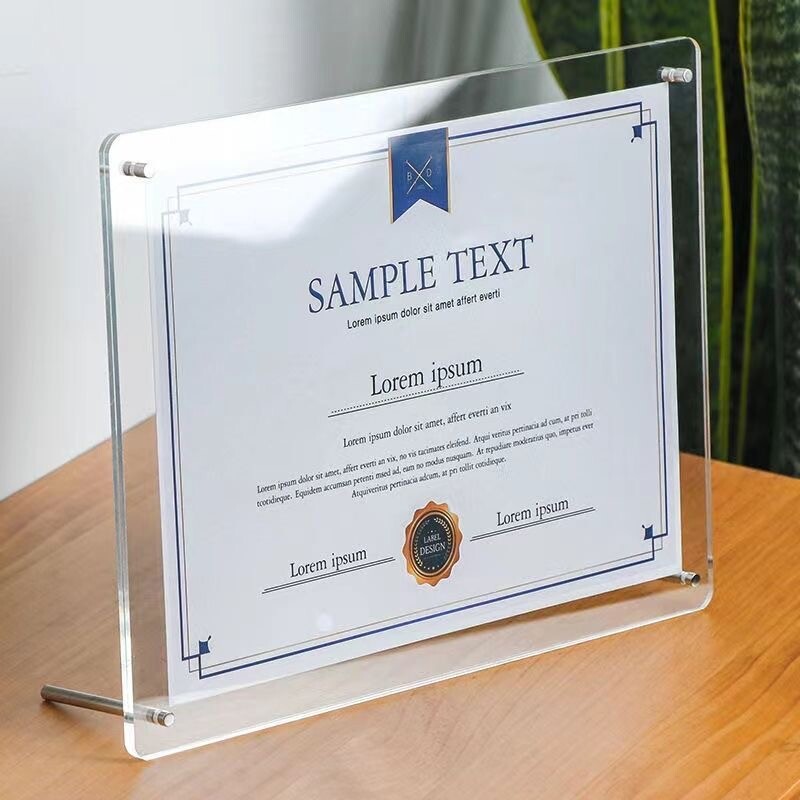 水晶透明双层亚克力相框摆台六8寸悬浮相框a4专利证书框桌面摆件