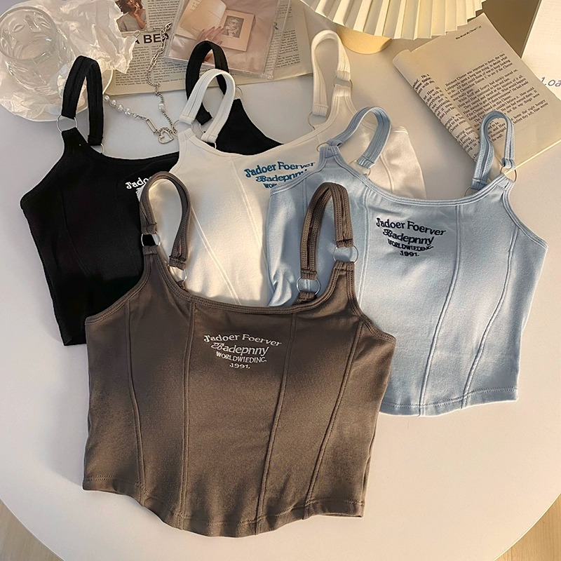 黑色露背吊带带胸垫背心女夏美背内搭美式辣妹穿搭外穿遮副乳上衣