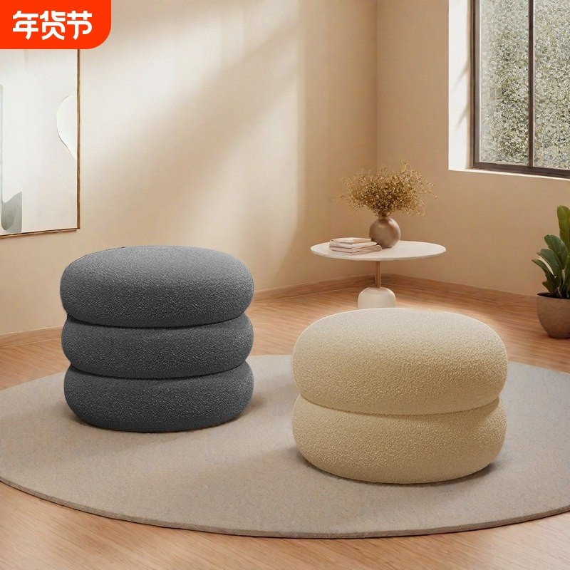 奶油风矮凳家用客厅小凳子网红羊羔绒圆凳沙发简约坐墩门口换鞋凳,住宅家具,矮凳,淘宝优惠券,粉丝福利购,淘宝优惠卷