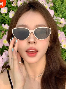 2025防紫外线复古白猫框猫眼墨镜女GM高级感防晒太阳镜圆脸偏光