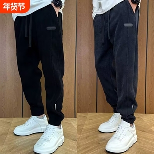 加绒裤子男款加厚秋冬博奥绒休闲裤男2025冬季宽松灯芯绒运动卫裤