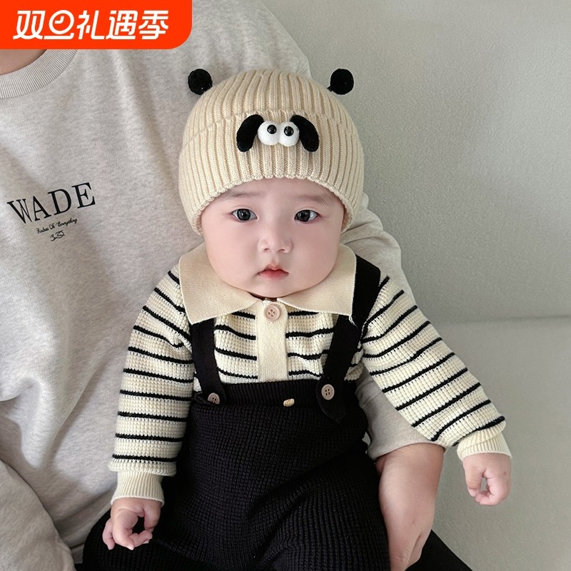 宝宝帽子秋冬季可爱针织毛线帽保暖新生婴幼儿小月龄套头帽潮洋气