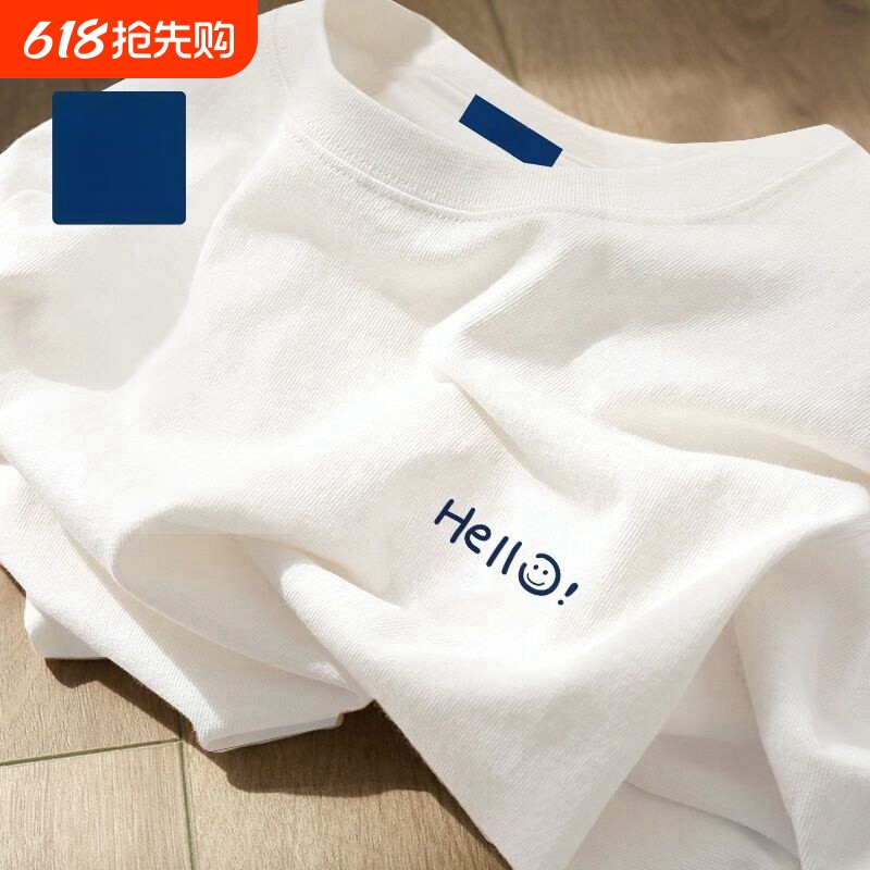 夏季短袖男款美式t恤男生宽松透气半袖体恤白色黑色时髦绿色印花