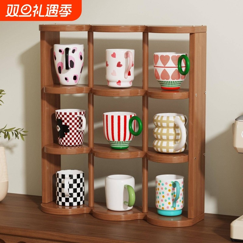 桌面杯架置物架办公桌多层收纳架厨房用品储物架子杯子板材化妆