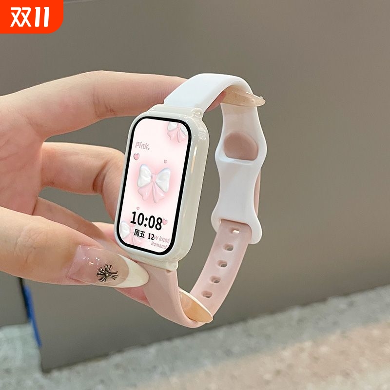 适用红米手环2腕带硅胶蝴蝶扣红米Redmi3代烟紫色硅胶腕带watch3智能运动男女生个性夏天透气表带简约