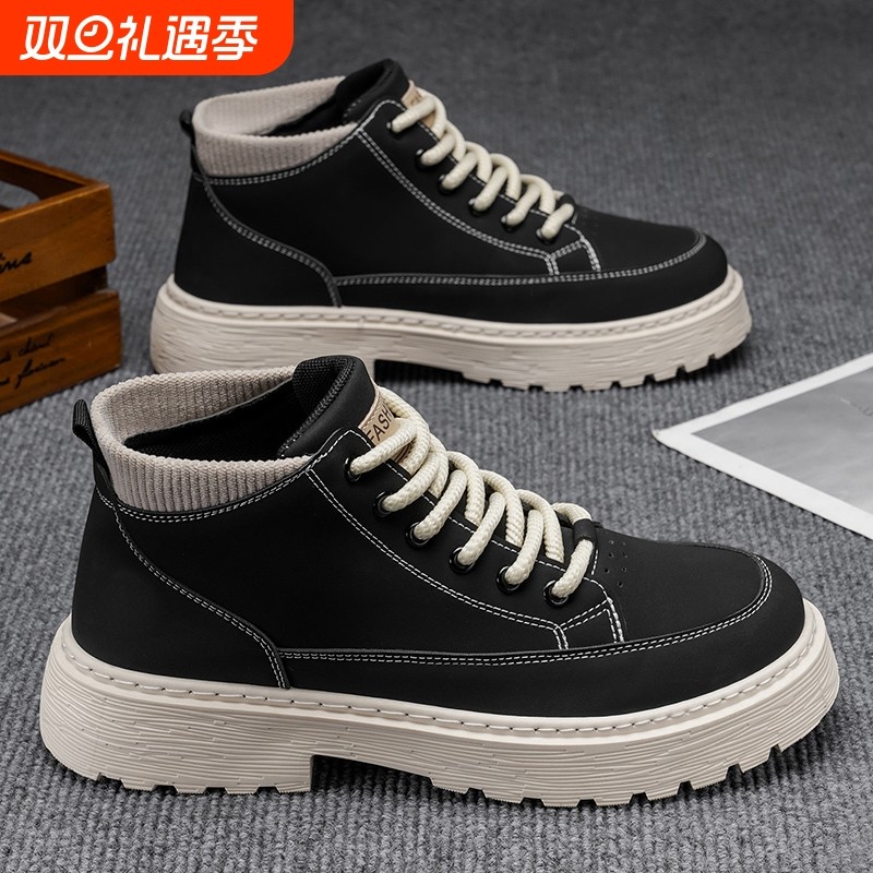 男鞋2025新款秋冬季英伦风高帮户外复古工装皮靴休闲百搭马丁潮鞋