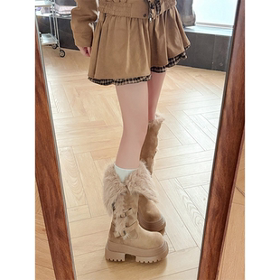 厚底两穿毛毛雪地靴女2025冬季 显瘦东北靴子高筒加绒不过膝长筒靴