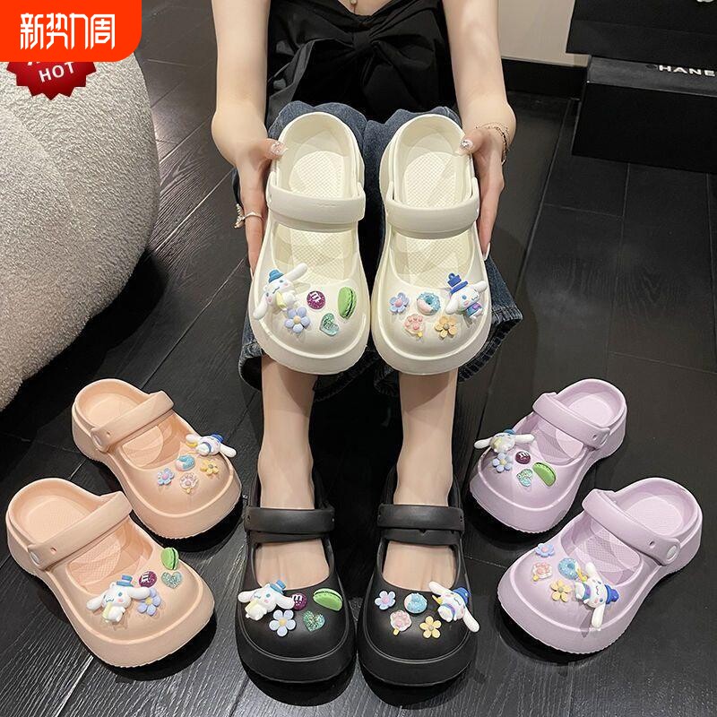 玛丽珍洞洞鞋女款厚底防滑小香风拖鞋女包头居家女士凉鞋黑色白色