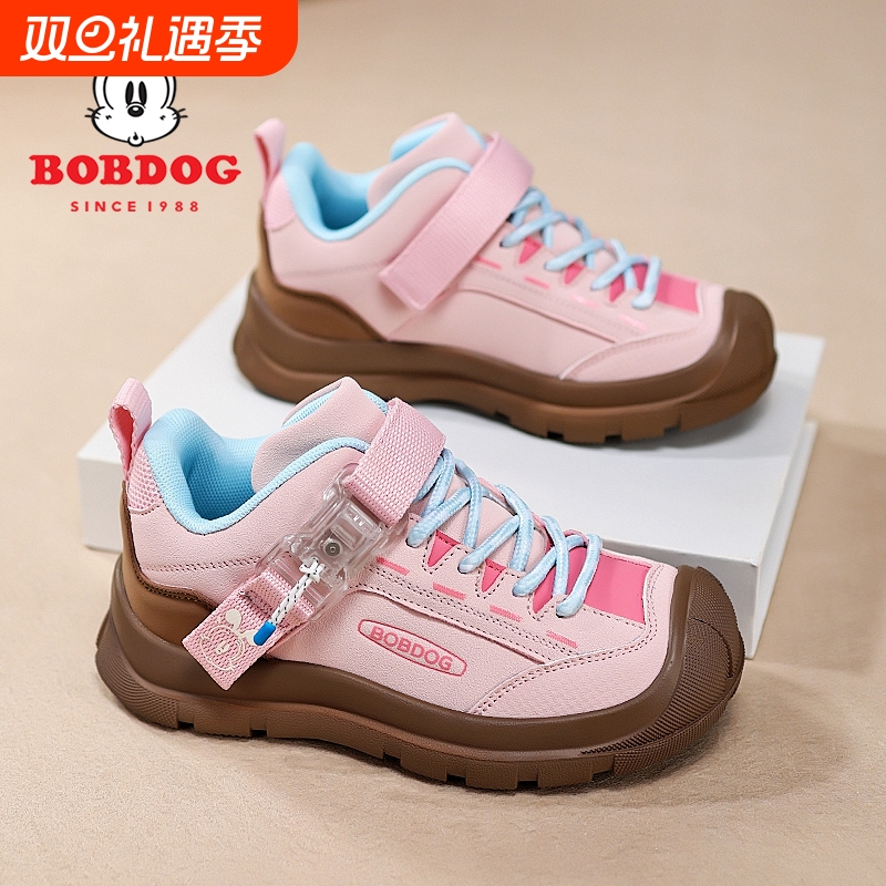 巴布豆女童运动鞋2025新款秋冬季皮面防水儿童小学生跑步鞋双11