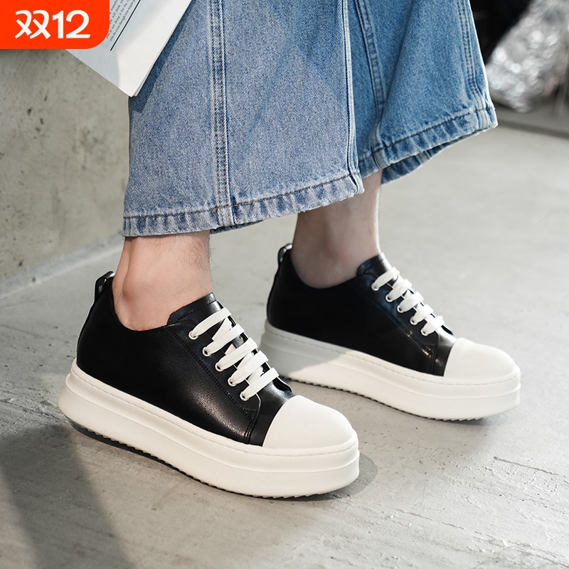 美式帆布鞋男小众运动高街情侣皮鞋大头板鞋通勤增高德比鞋男圆头