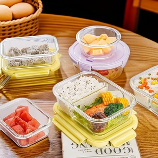 玻璃饭盒微波炉可加热饭盒带盖上班族玻璃保鲜盒大容量水果便当盒