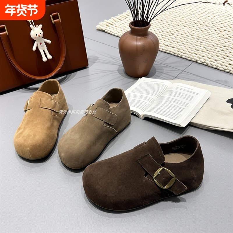 米家厚底真皮勃肯鞋女2025秋冬新款内增高一脚蹬皮带扣加绒卡其色,女鞋,勃肯鞋/软木鞋,淘宝优惠券,粉丝福利购,淘宝优惠卷