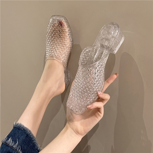 女士夏季 凉拖鞋 新款 外穿水晶厚底透明坡跟防滑复古 防滑不臭脚