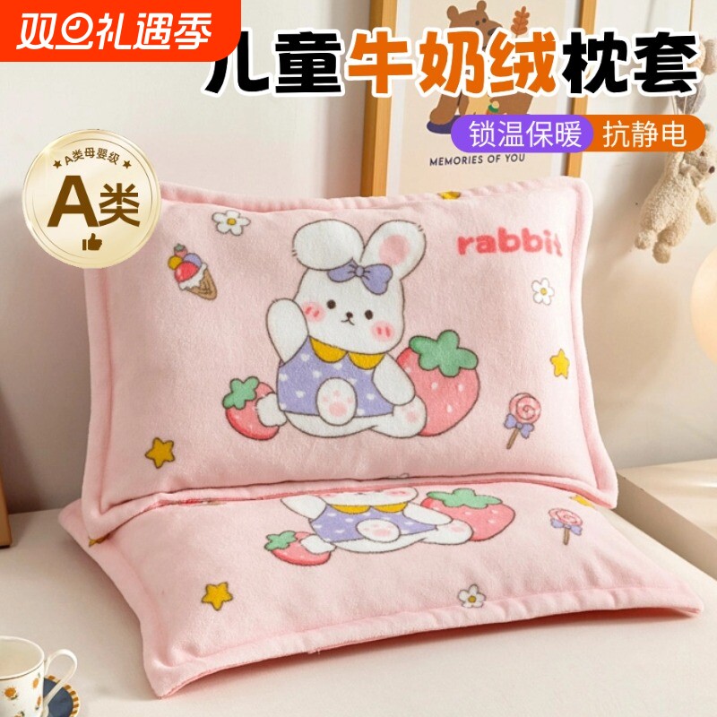 冬季珊瑚绒宝宝枕头套单个30x50儿童加绒枕套一对装网红可爱婴儿