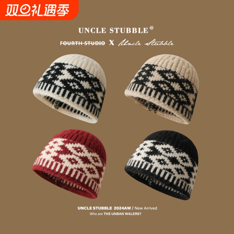 针织帽男韩版冷帽女加厚毛线帽保暖大头围秋冬显脸小圆脸圣诞护耳