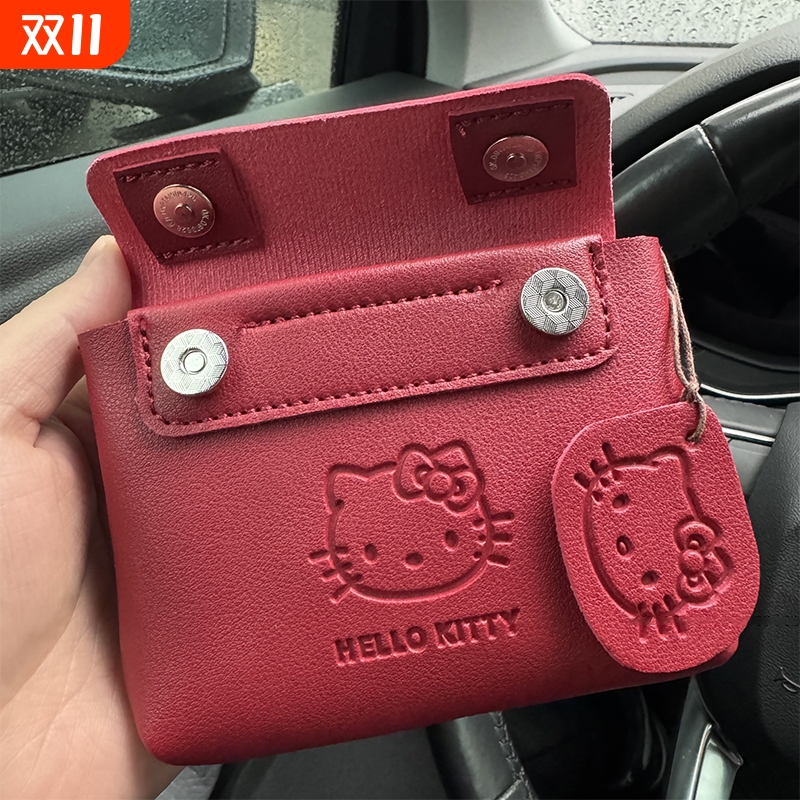 Kitty猫咪手工红色pu皮质零钱包可爱迷你便携耳机包随身小卡包