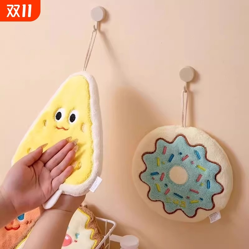 可爱擦手巾厨房擦手毛巾挂式卫生间吸水三层加厚抹布家用儿童手帕