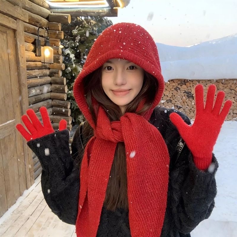 红色巴拉克拉法帽女秋冬季保暖毛线帽子围巾一体连帽围脖针织帽冬,服饰配件/皮带/帽子/围巾,帽子,淘宝优惠券,粉丝福利购,淘宝优惠卷