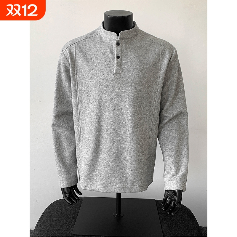 美式解构复古亨利领长袖t恤男秋冬季休闲内搭加绒潮流打底衫上衣