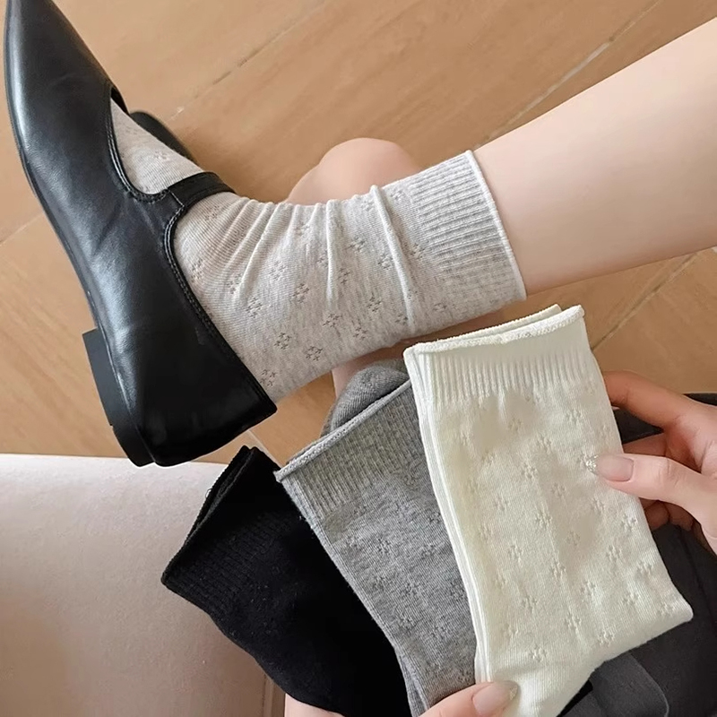 韩系芭蕾风网眼碎花堆堆袜女款